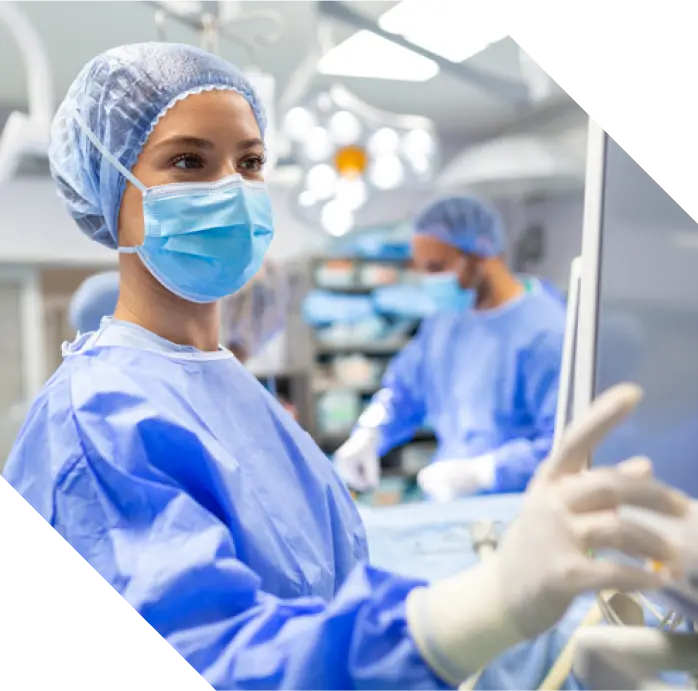 Quality control expert inspecting Medflowglobal facemask.